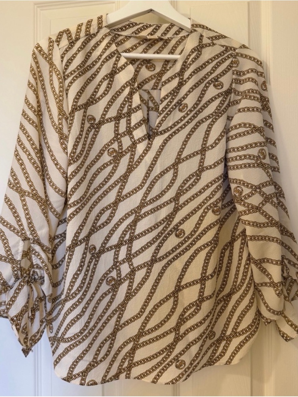 Michael Kors Cream Blouse with Gold Chain Print